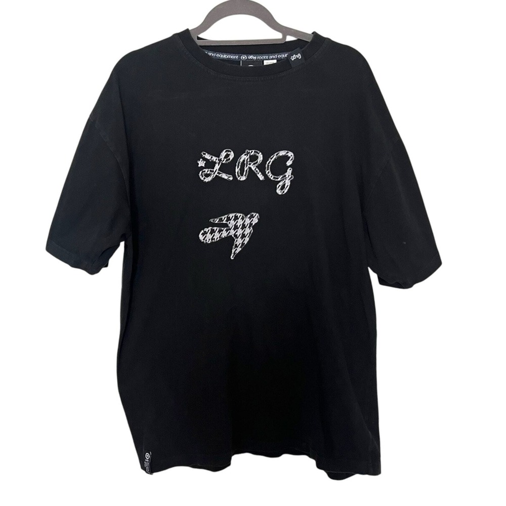LRG Lifted Research Group Mens XL Black‎ Houndstooth Logo Bird Graphic T-Shirt